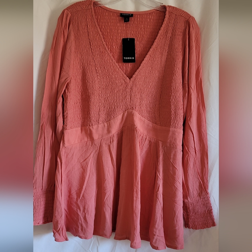 Torrid Babydoll Crinkle Gauze Smocked Top